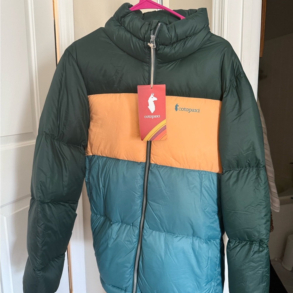 cotopaxi Green, Orange & Teal Colorblock Puffer Jacket